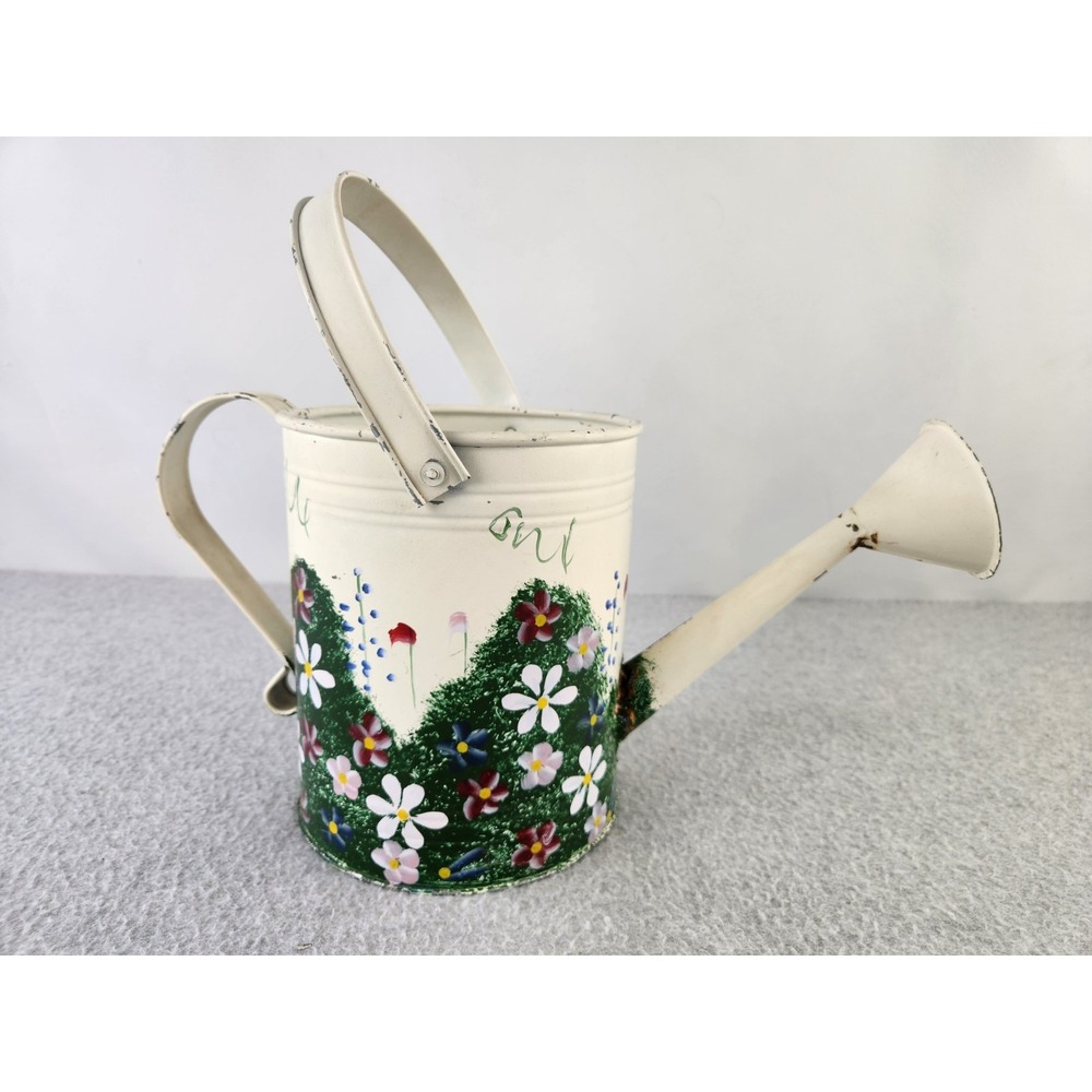Vtg Decorative Hand Painted Watering Can Chippy Farmhouse Flowers Cottagecore